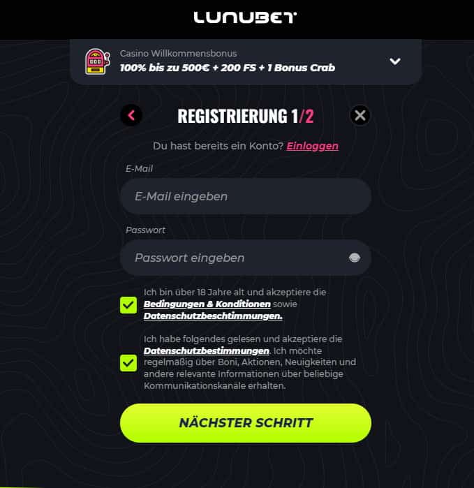 Lunubet Registrierung