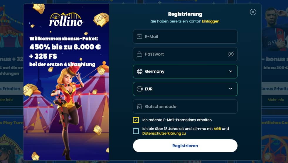 Rollino Casino Registrierung