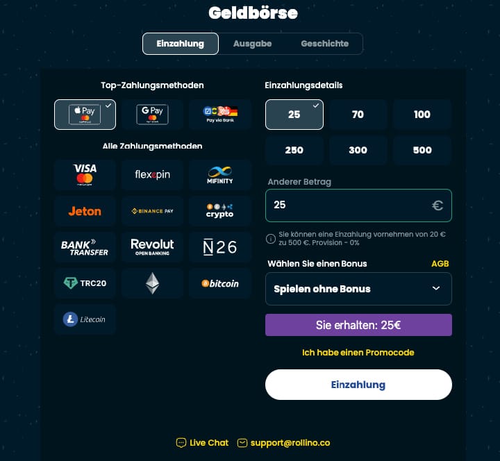 Rollino Erste Einzahlung