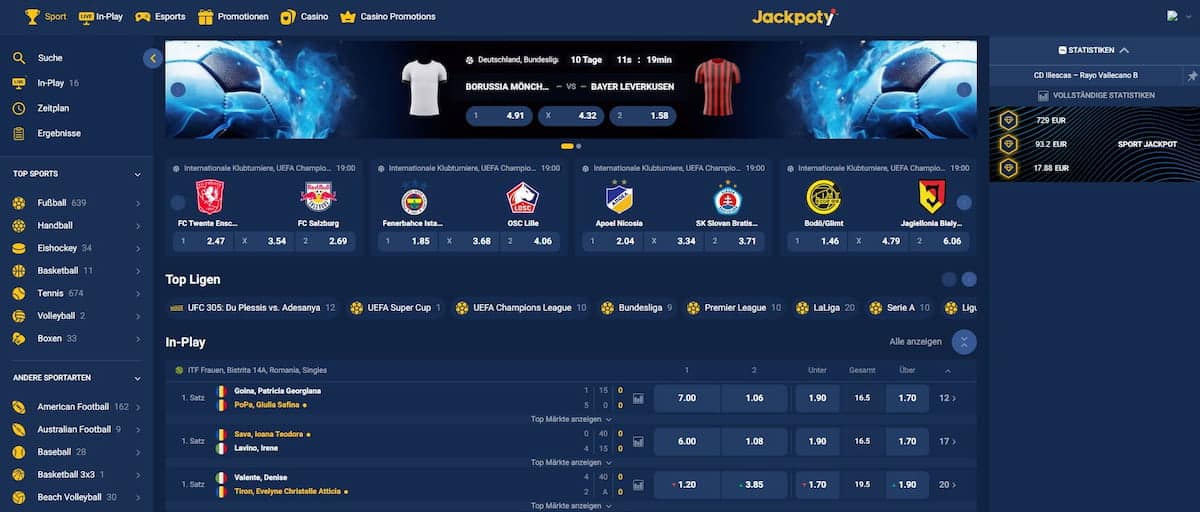 Sportwetten bei Jackpoty Casino