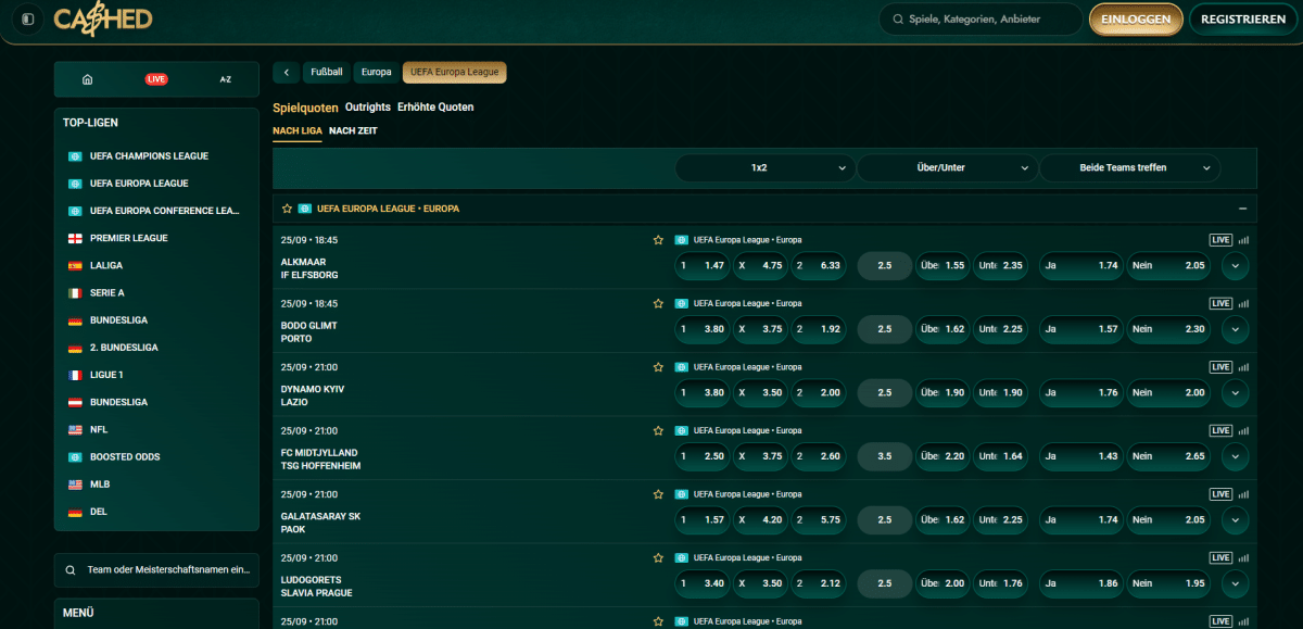 Cashed Europa League Wetten