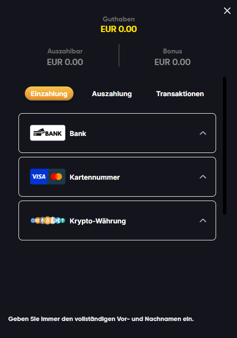 Instant Casino Einzahlung