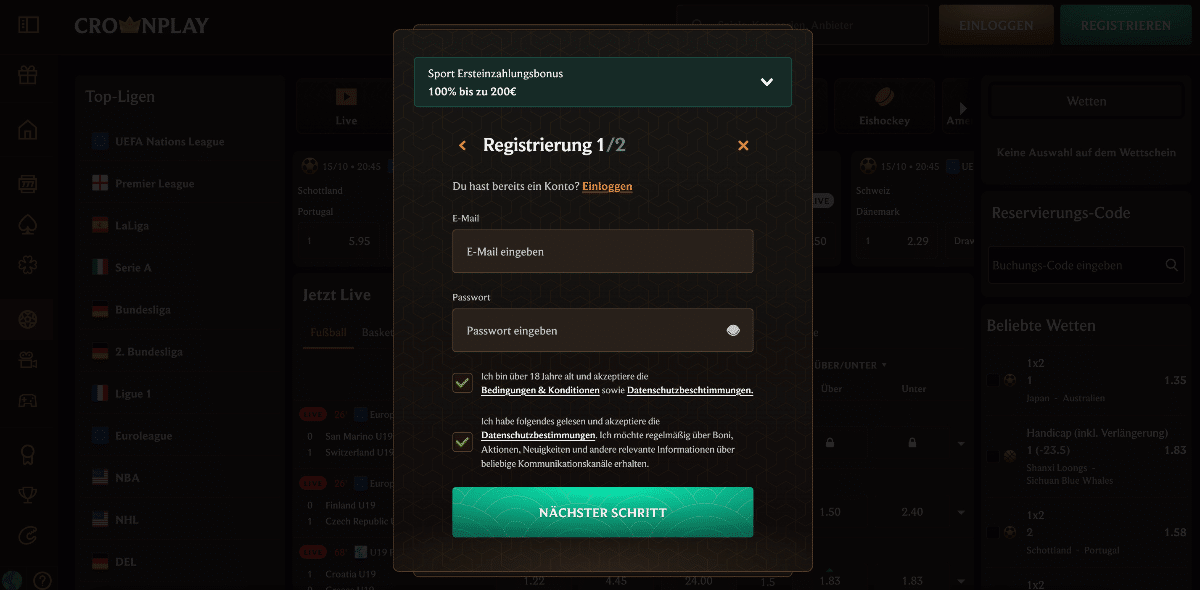 Crownplay Wettanbieter Registrierung