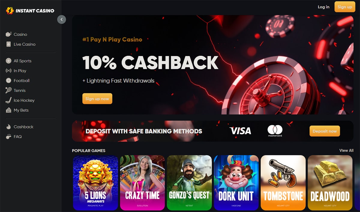 Öffnen Sie die Webseite des Instant Casinos