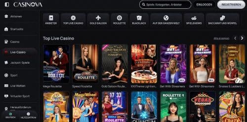 Casinova Live Casino Angebot