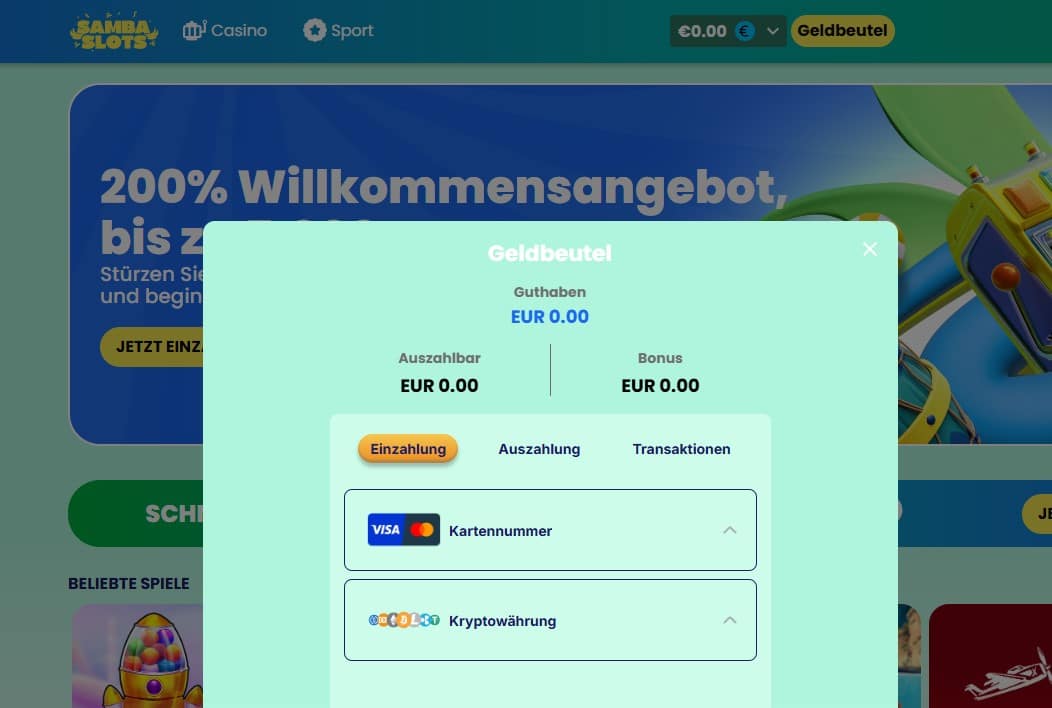 Samba Slots Einzahlung